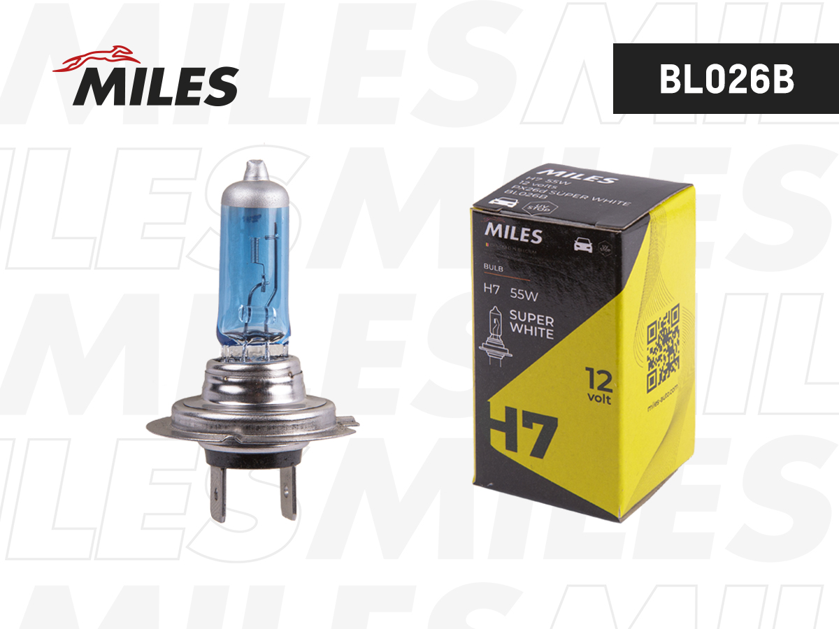 Лампа H7 12V 55W PX26d SUPER WHITE MILES BL026B