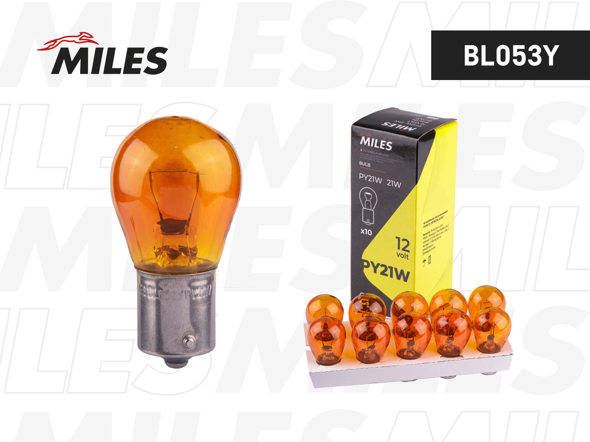 Лампа PY21W 12V 21W BAU15s YELLOW MILES BL053Y
