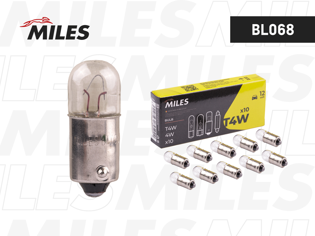 Лампа T4W 12V 4W BA9s MILES BL068